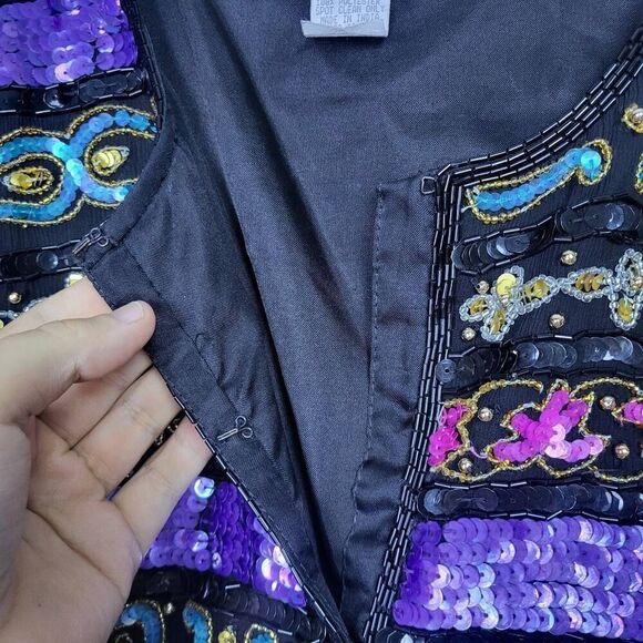 VTG Tait Mate Womens 100% Silk Sequin Jacket Size 18 Purple Delicate Festival - Picture 4 of 7
